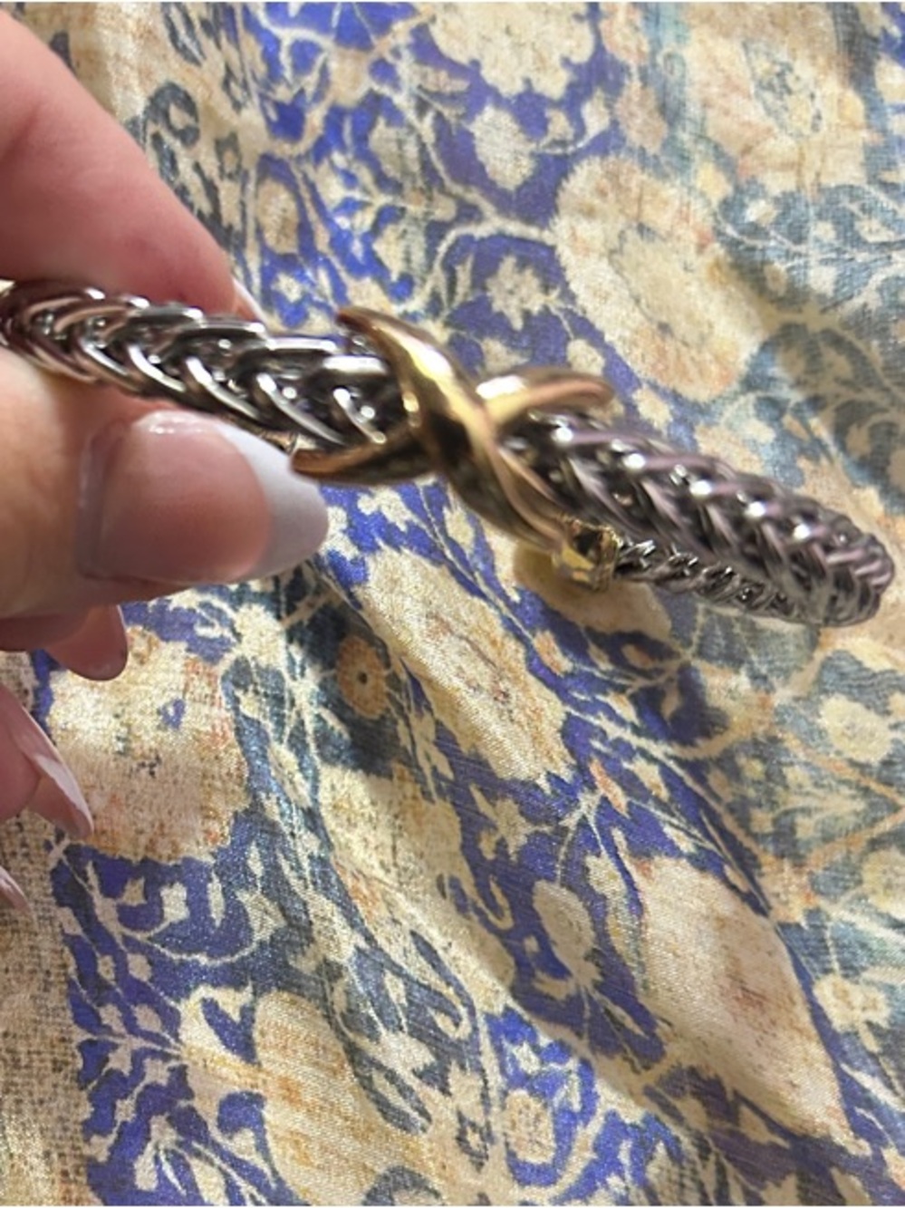 Two-Tone Braided Cuff Bracelet with Gold X Accent NWT